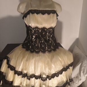 Elegant Strapless Dress with Black Lace